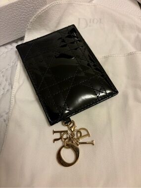 Lady Dior Freesia Card Holder - Black Patent Cannage Calfskin